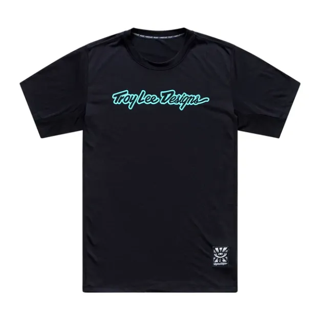 Slika Troy Lee Designs SKYLINE RIDE KRATKA MAJICA SIGNATURE ČRNA / REAL TEAL